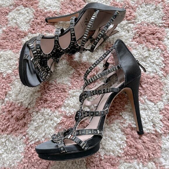 Vince Camuto Crista Black Strappy Embellished Platform Heels - Picture 4 of 10
